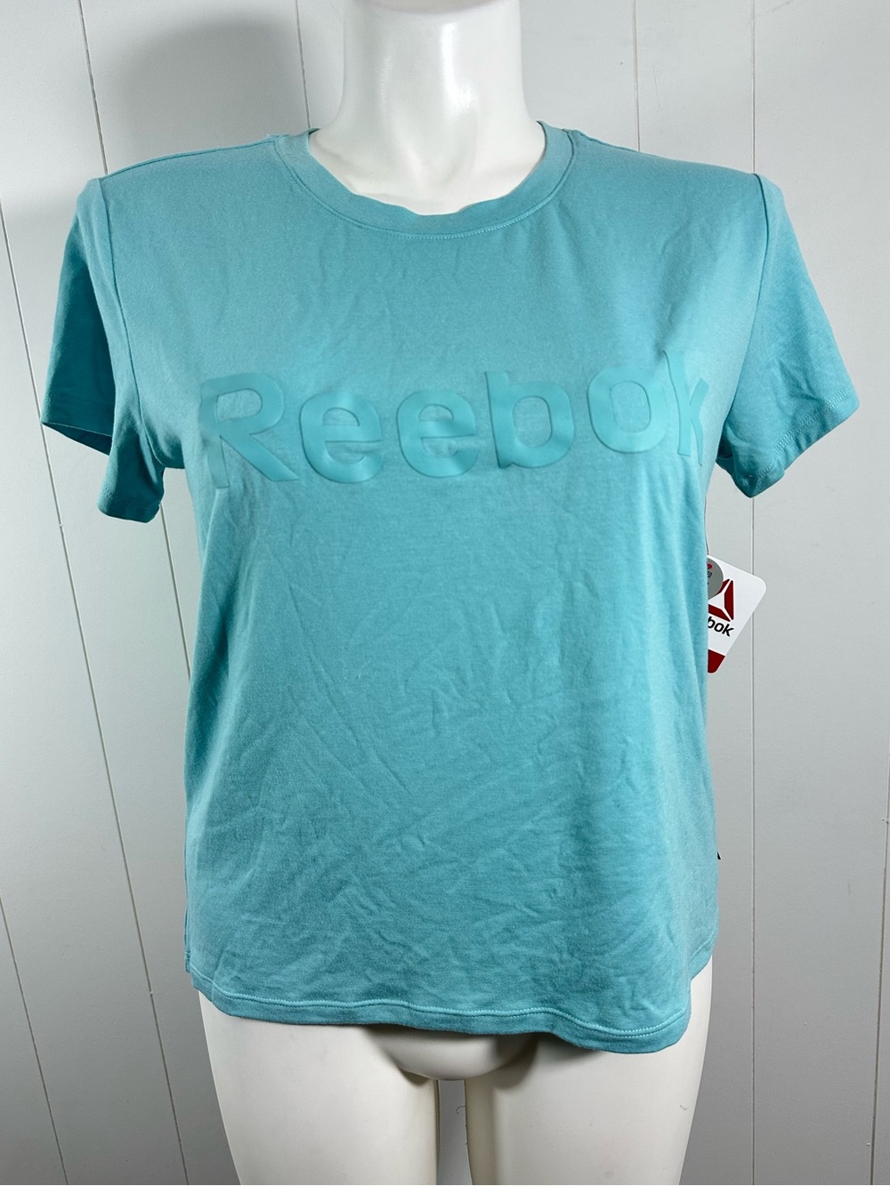 NWT Reebok Sz Large Blue Shirt Womens Logo Athletic Tee Short Sleeve Workout